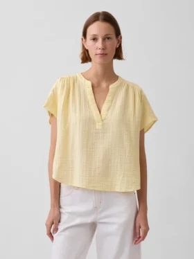 Oversized top z bavlněné gázy s rozparkem u krku