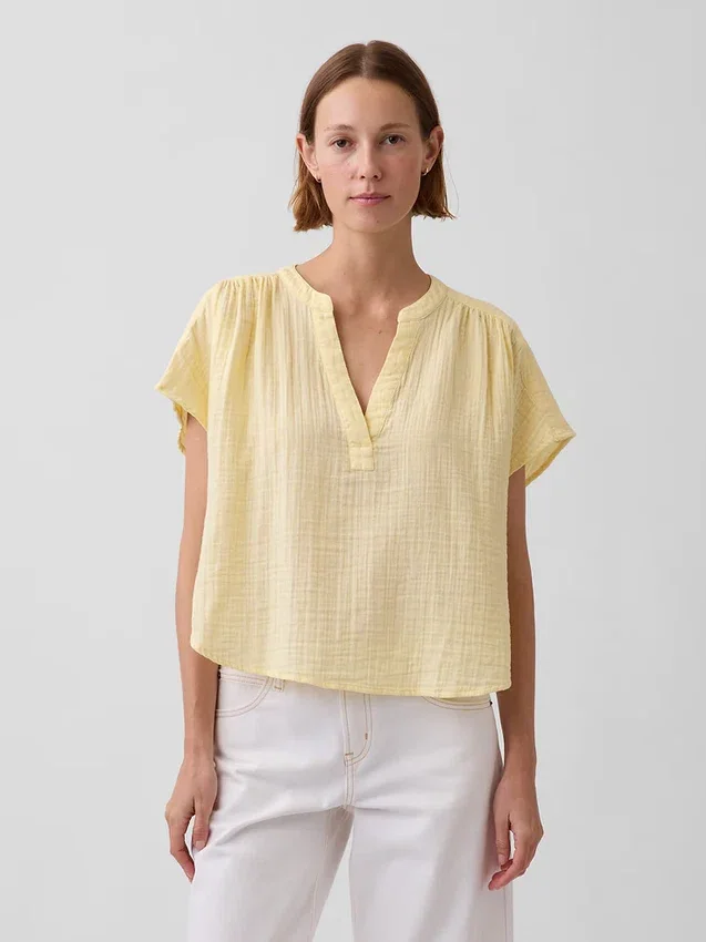 Oversized top z bavlněné gázy s rozparkem u krku