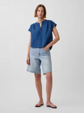 Oversized top z bavlněné gázy s rozparkem u krku