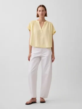 Oversized top z bavlněné gázy s rozparkem u krku