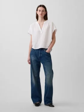 Oversized top z bavlněné gázy s rozparkem u krku
