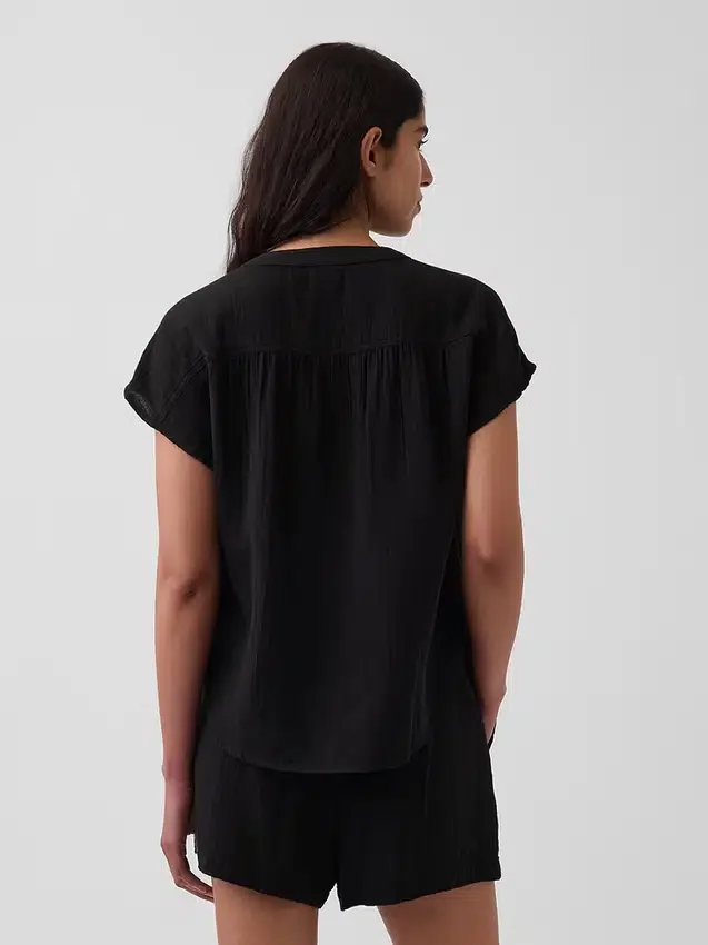 Oversized top z bavlněné gázy s rozparkem u krku