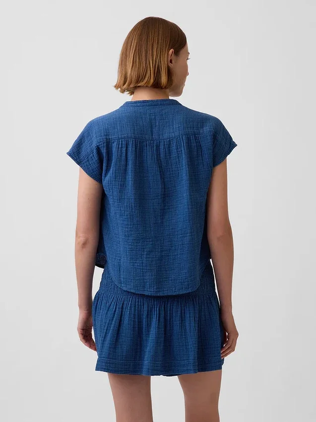 Oversized top z bavlněné gázy s rozparkem u krku