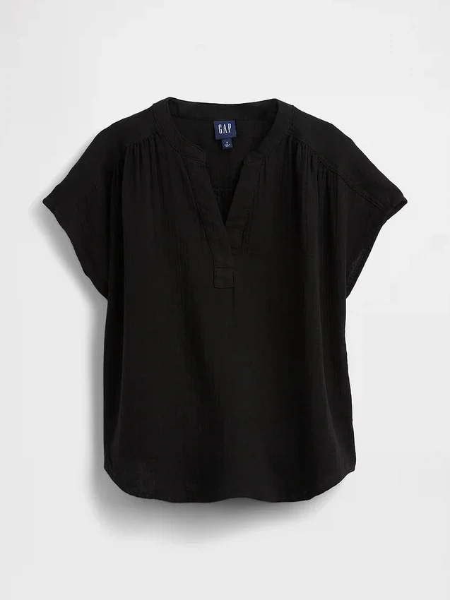 Oversized top z bavlněné gázy s rozparkem u krku