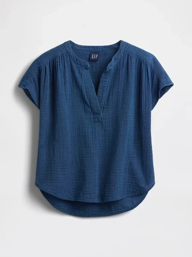 Oversized top z bavlněné gázy s rozparkem u krku
