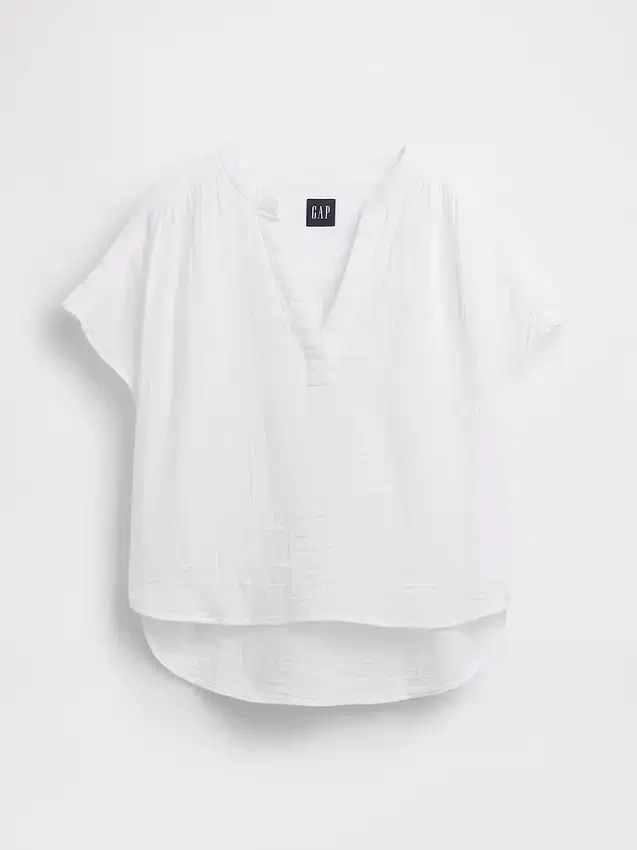 Oversized top z bavlněné gázy s rozparkem u krku