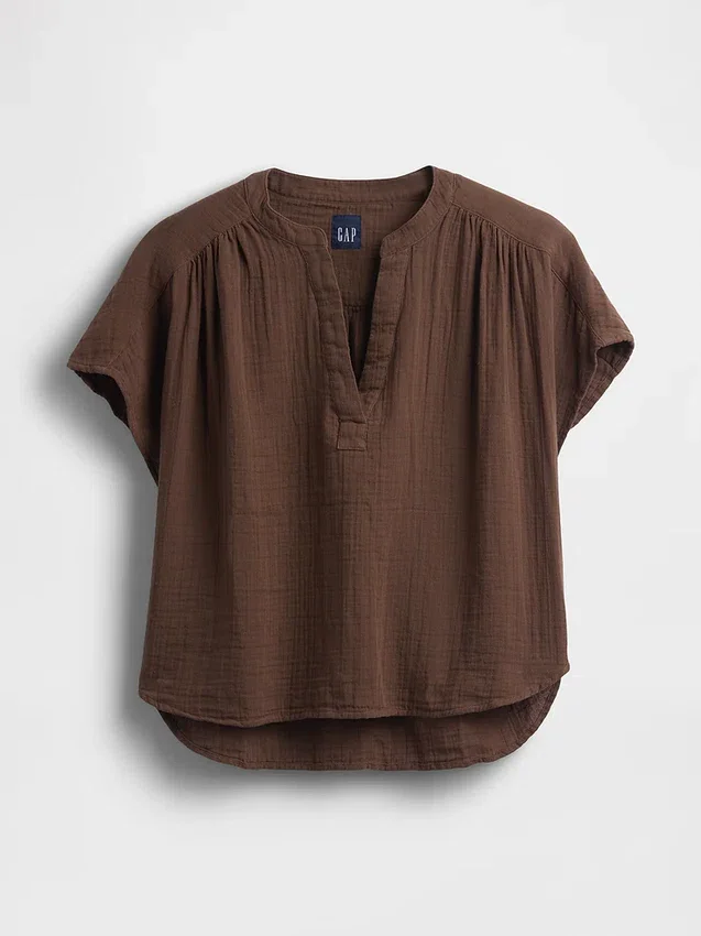 Oversized top z bavlněné gázy s rozparkem u krku