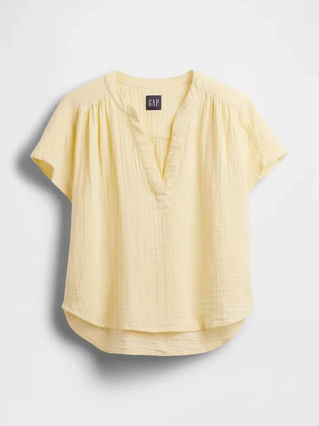 Oversized top z bavlněné gázy s rozparkem u krku