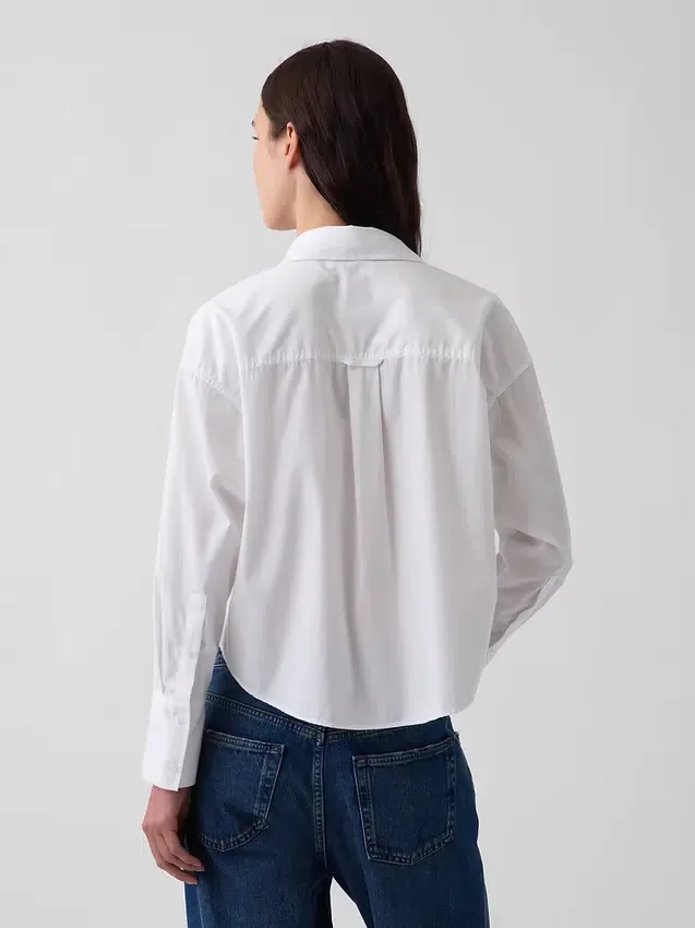 Oversized zkrácená košile z organické bavlněné popelínové tkaniny
