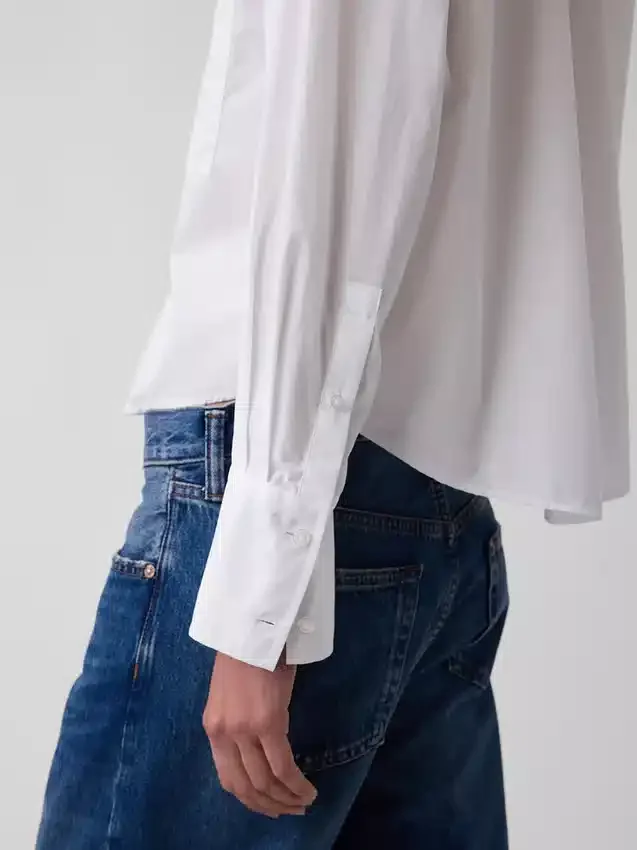 Oversized zkrácená košile z organické bavlněné popelínové tkaniny