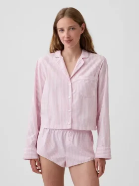 Oversized zkrácená pyžamová košile z popelínu