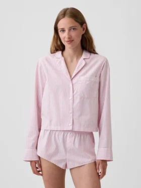 Oversized zkrácená pyžamová košile z popelínu