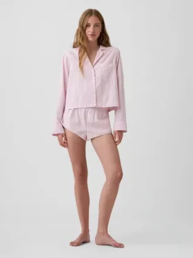 Oversized zkrácená pyžamová košile z popelínu