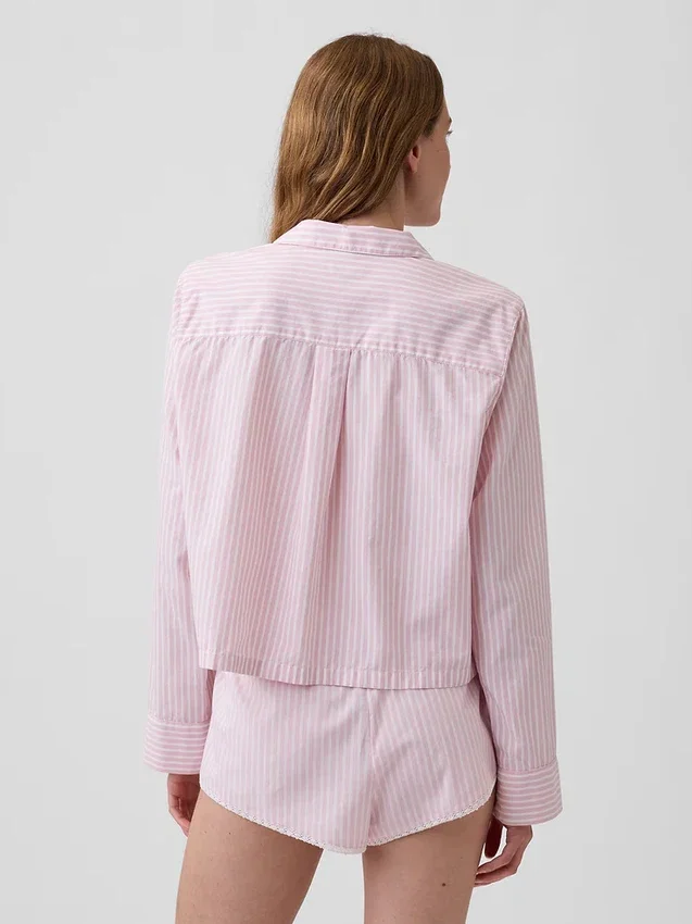 Oversized zkrácená pyžamová košile z popelínu