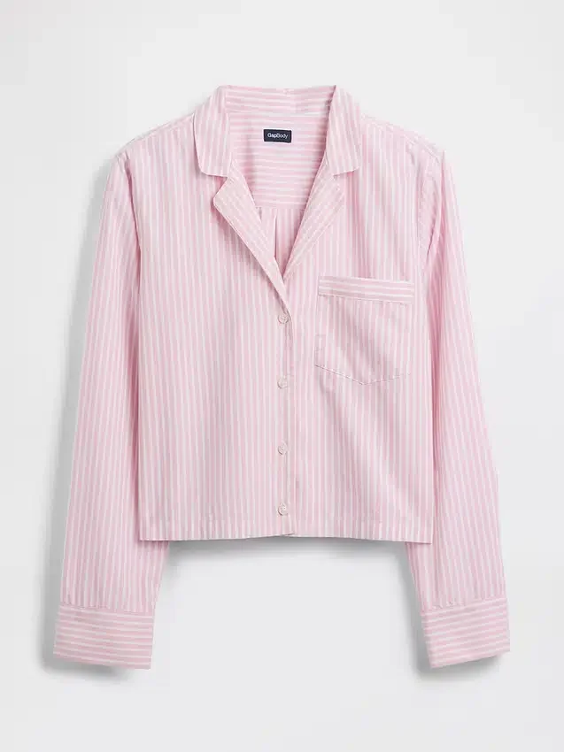 Oversized zkrácená pyžamová košile z popelínu