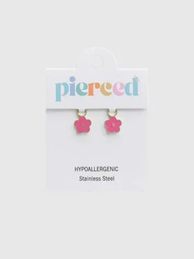Pierced Co – přívěsek s růžovou květinou pro náušnice typu „huggie“