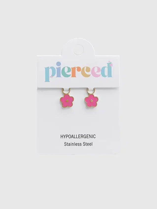 Pierced Co – přívěsek s růžovou květinou pro náušnice typu „huggie“