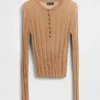Průsvitný žebrovaný svetr s výstřihem Henley