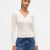 Průsvitné žebrované tričko s výstřihem Henley