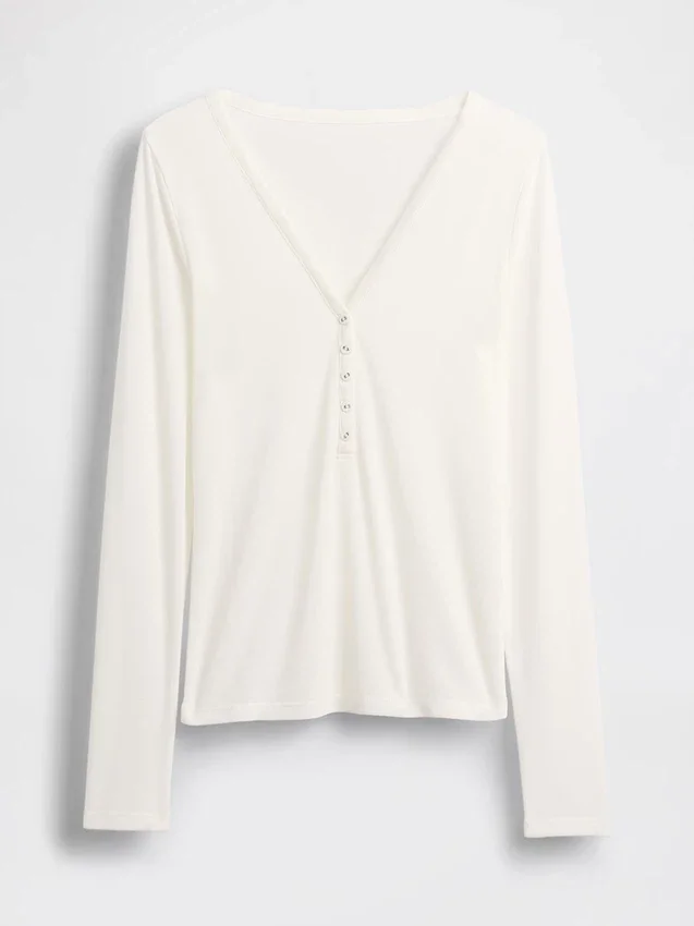 Průsvitné žebrované tričko s výstřihem Henley
