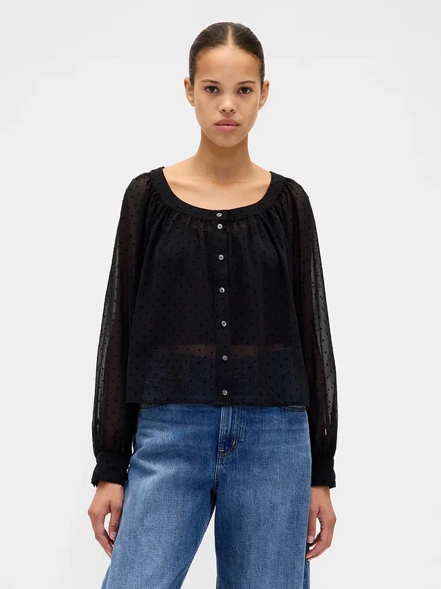 Průsvitný top s knoflíky vpředu