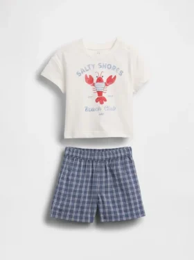 Sada s tričkem s potiskem malého humra a kostkovanými šortkami