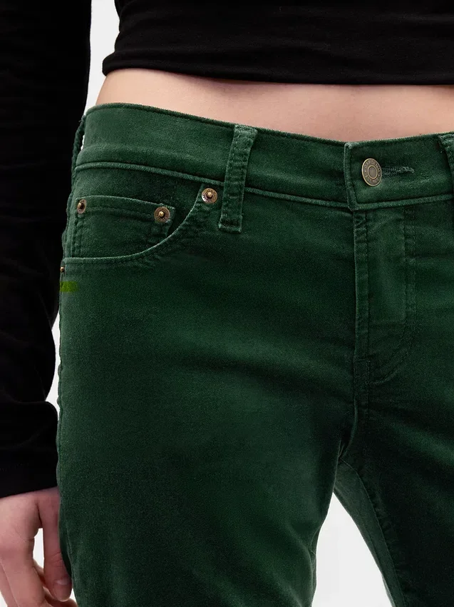 Sametové kalhoty s nízkým pasem ve stylu 90. let, úzký rovný střih