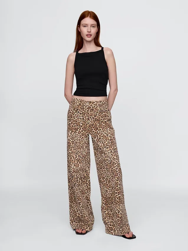 Středně vysoké, ultraměkké leopardí baggy džíny