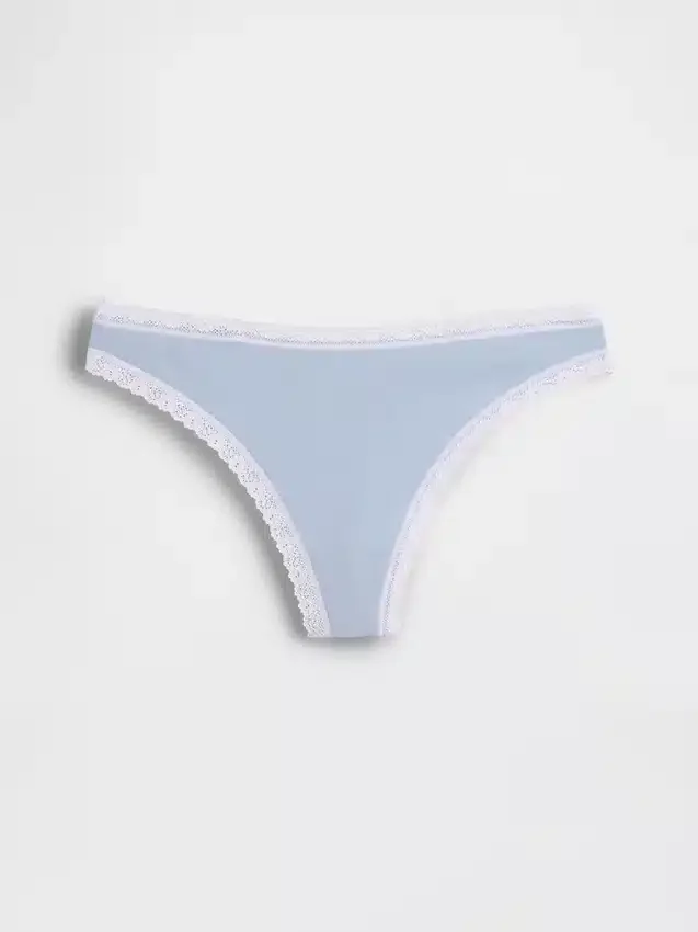Tanga z organické strečové bavlny s krajkovým lemem