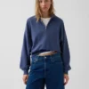 Texturovaná bavlněná mikina s polovičním zipem v oversized střihu