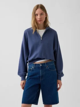 Texturovaná bavlněná mikina s polovičním zipem v oversized střihu