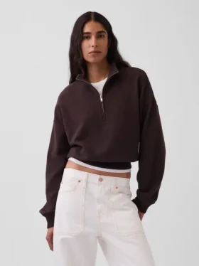 Texturovaná bavlněná mikina s polovičním zipem v oversized střihu