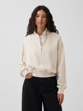 Texturovaná bavlněná mikina s polovičním zipem v oversized střihu