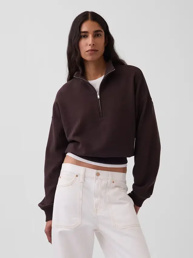 Texturovaná bavlněná mikina s polovičním zipem v oversized střihu