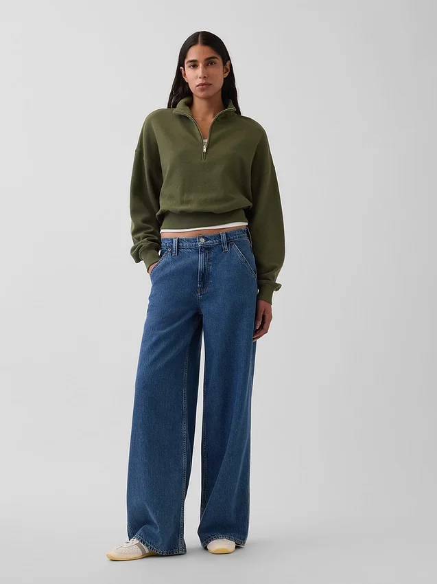 Texturovaná bavlněná mikina s polovičním zipem v oversized střihu