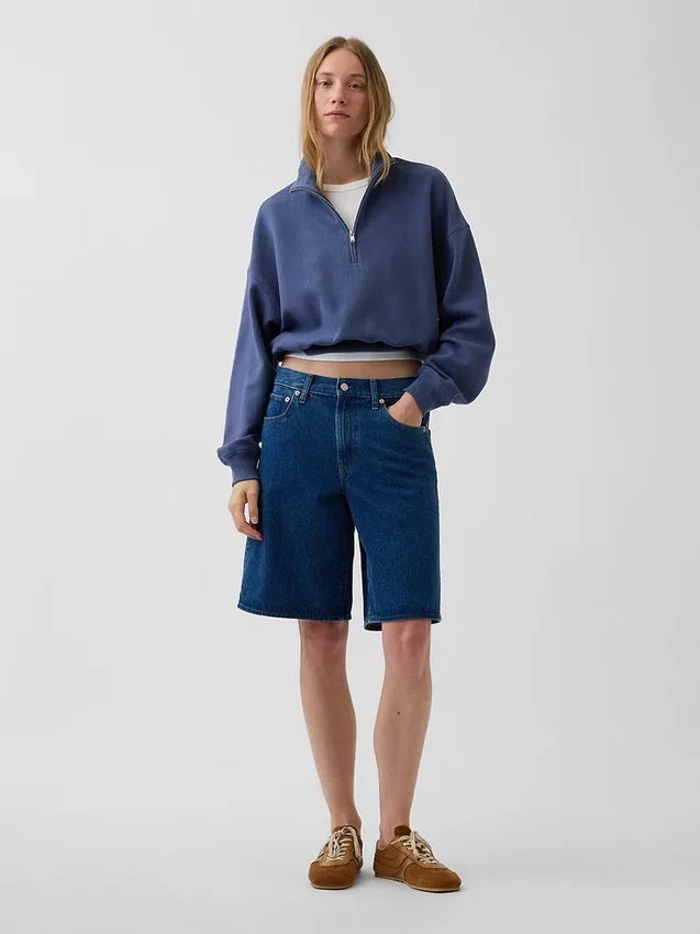 Texturovaná bavlněná mikina s polovičním zipem v oversized střihu