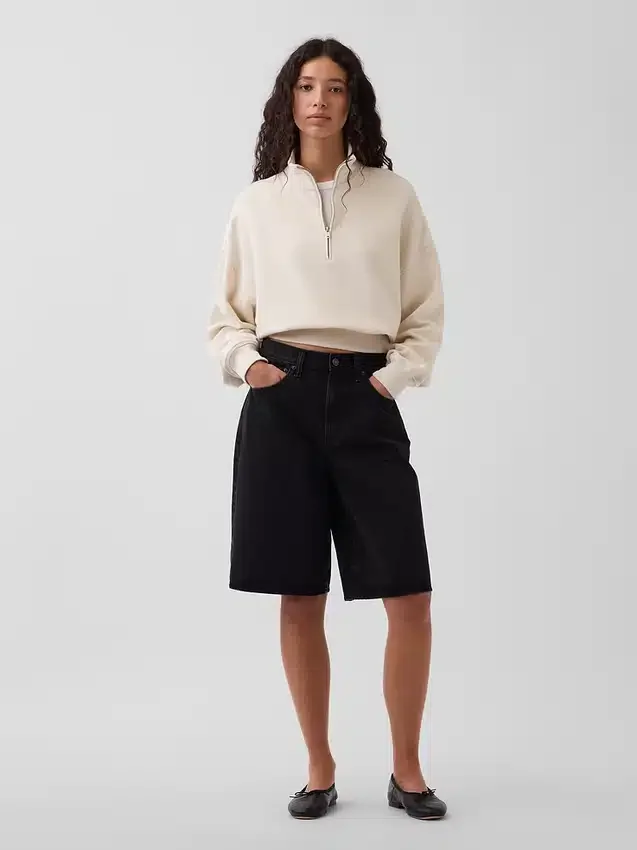 Texturovaná bavlněná mikina s polovičním zipem v oversized střihu