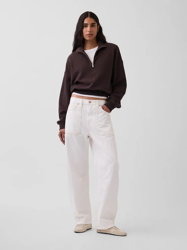 Texturovaná bavlněná mikina s polovičním zipem v oversized střihu