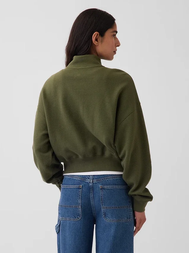 Texturovaná bavlněná mikina s polovičním zipem v oversized střihu