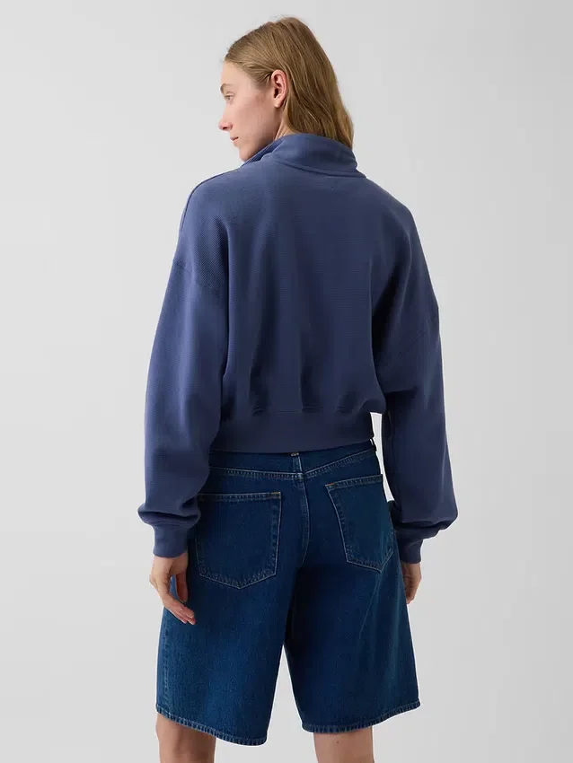 Texturovaná bavlněná mikina s polovičním zipem v oversized střihu