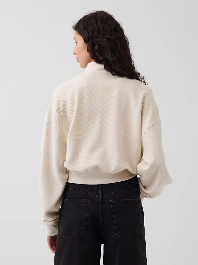 Texturovaná bavlněná mikina s polovičním zipem v oversized střihu
