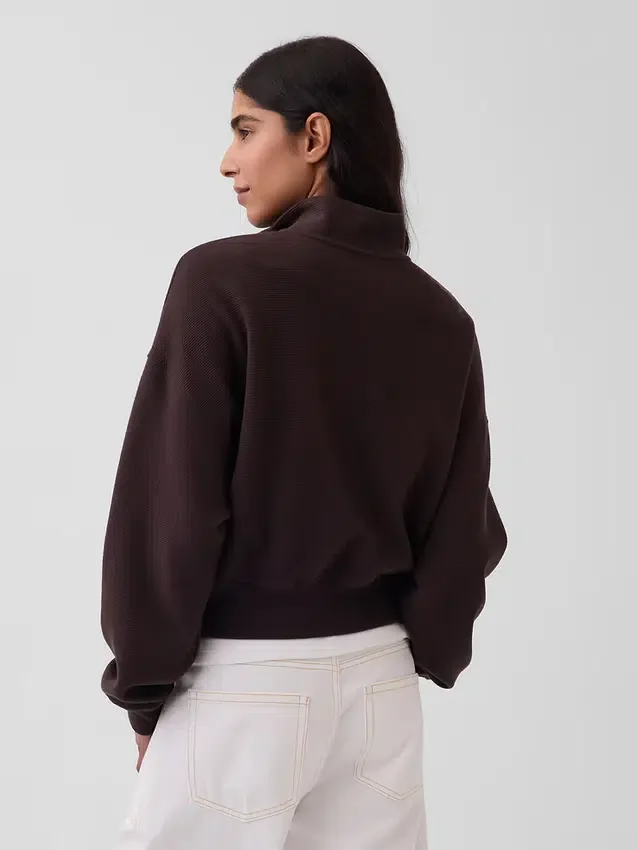 Texturovaná bavlněná mikina s polovičním zipem v oversized střihu