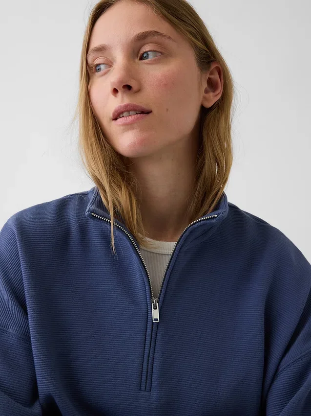 Texturovaná bavlněná mikina s polovičním zipem v oversized střihu