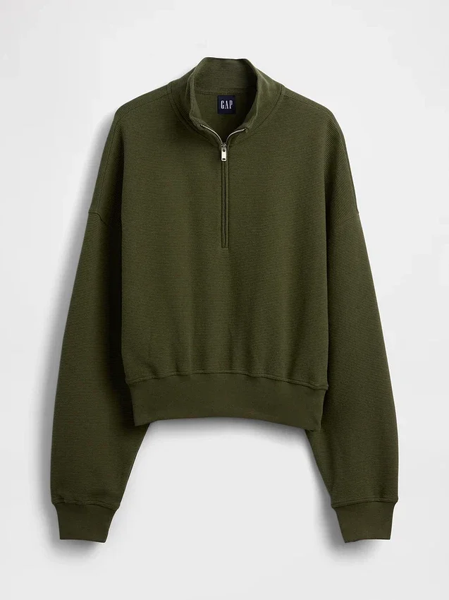 Texturovaná bavlněná mikina s polovičním zipem v oversized střihu