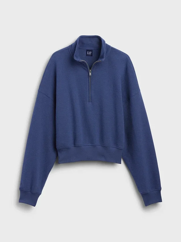 Texturovaná bavlněná mikina s polovičním zipem v oversized střihu