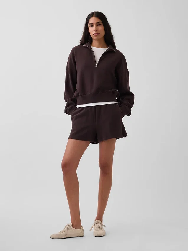 Texturovaná bavlněná mikina s polovičním zipem v oversized střihu