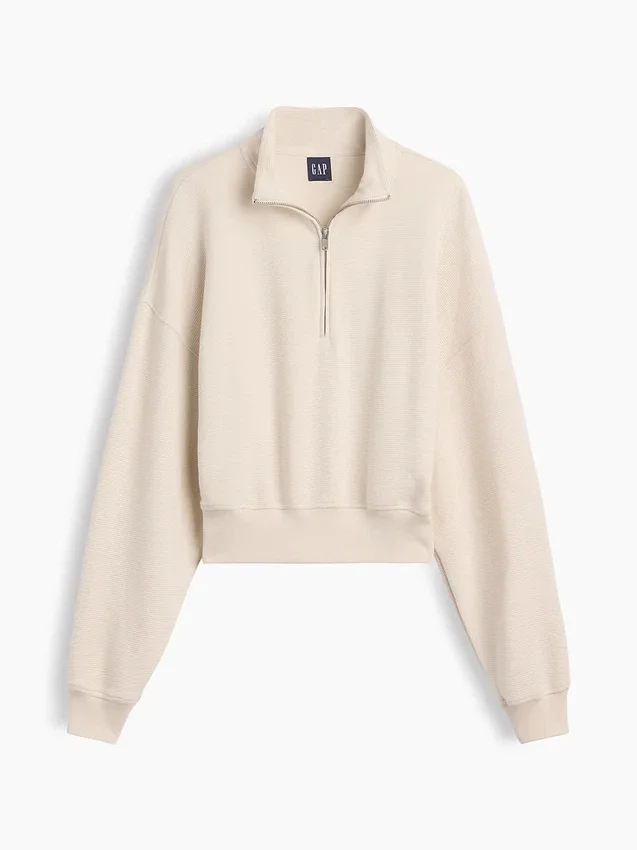 Texturovaná bavlněná mikina s polovičním zipem v oversized střihu