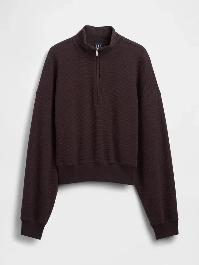Texturovaná bavlněná mikina s polovičním zipem v oversized střihu
