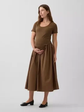 Těhotenské šaty s kombinovaným materiálem a sníženým pasem
