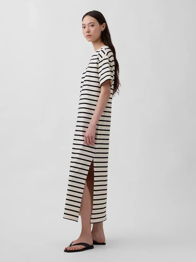 Těžké oversized maxi tričkové šaty